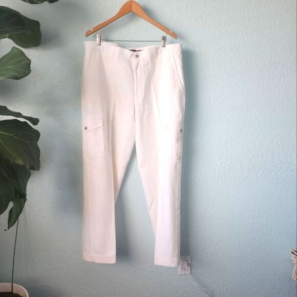 Contigo 100% linen cargo style casual coastal pants - Picture 1 of 14